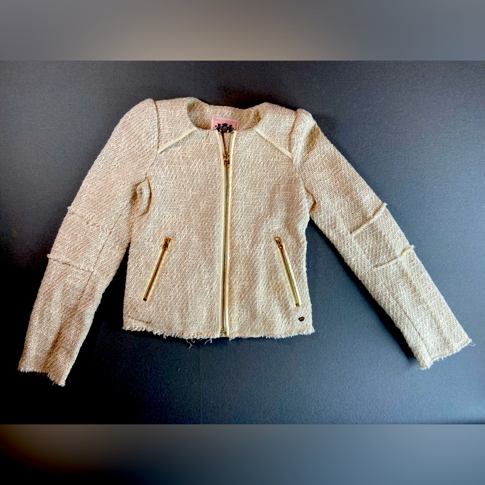 Juicy Couture Kids Cotton Tweed Tailored Full Zip Blazer cream Girls Size 12